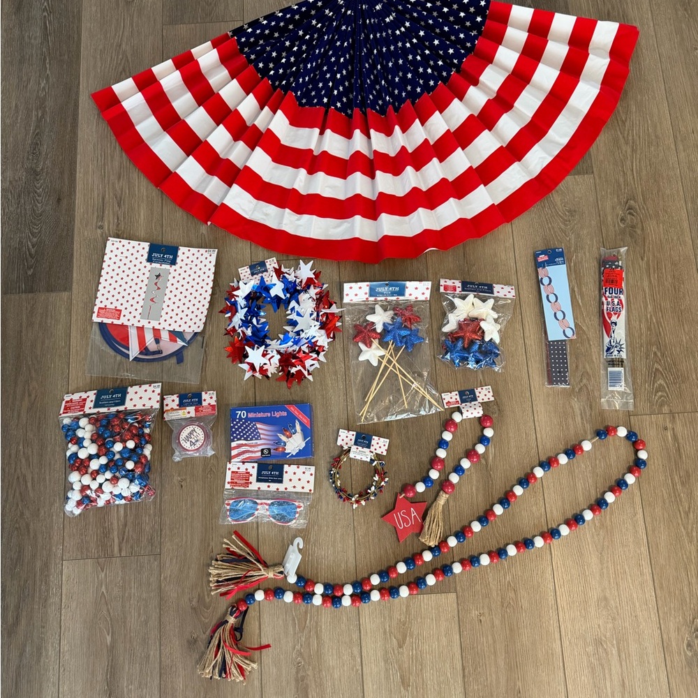 Patriotic Party Set Red White & Blue  4th of July Memorial Day flag decor etc